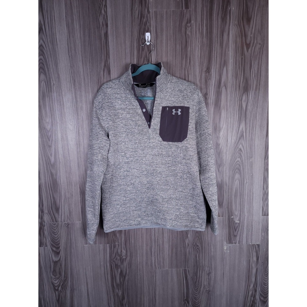 Under Armour Mens Gray Half Zip Fleece Pullover Sweater Chest Pocket Logo Medium